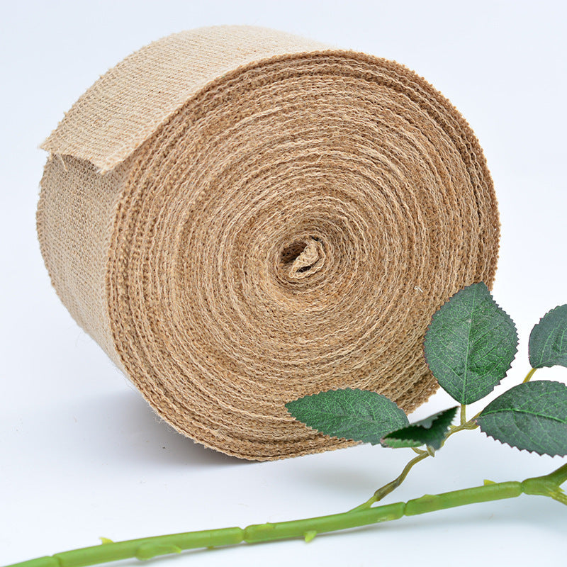 Rollo de tela de yute natural, cinta de lino de color sólido