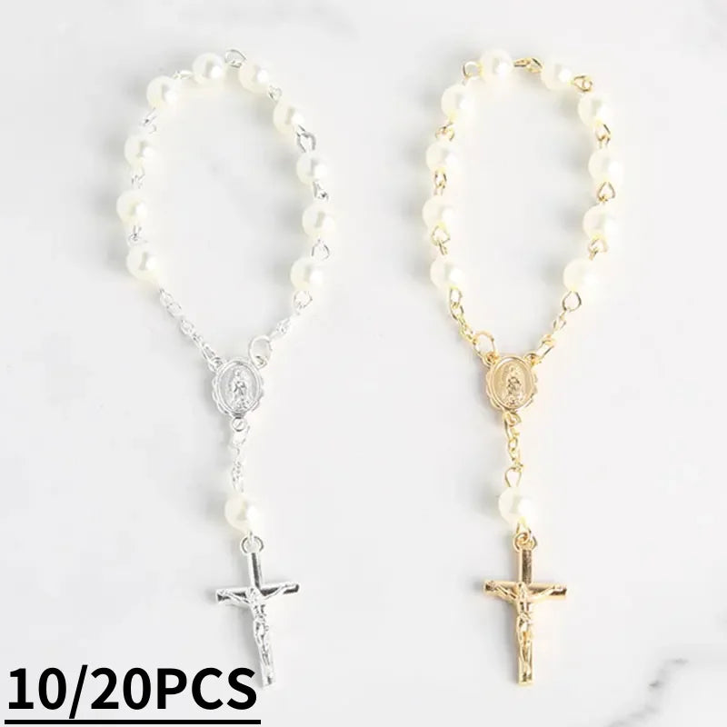 Braccialetto rosario con perline per battesimo, comunione cattolica, 10/20 pezzi, bomboniere per battesimo.