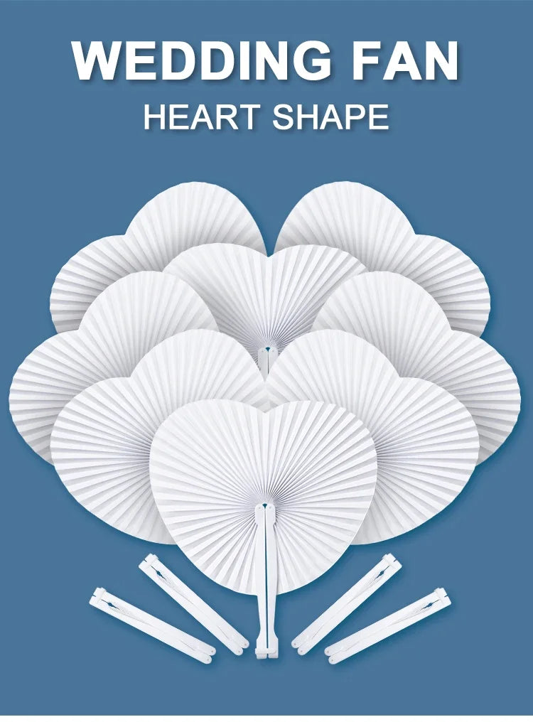 Ventagli di carta rotondi pieghevoli a forma di cuore, confezione da 20/100 pezzi.