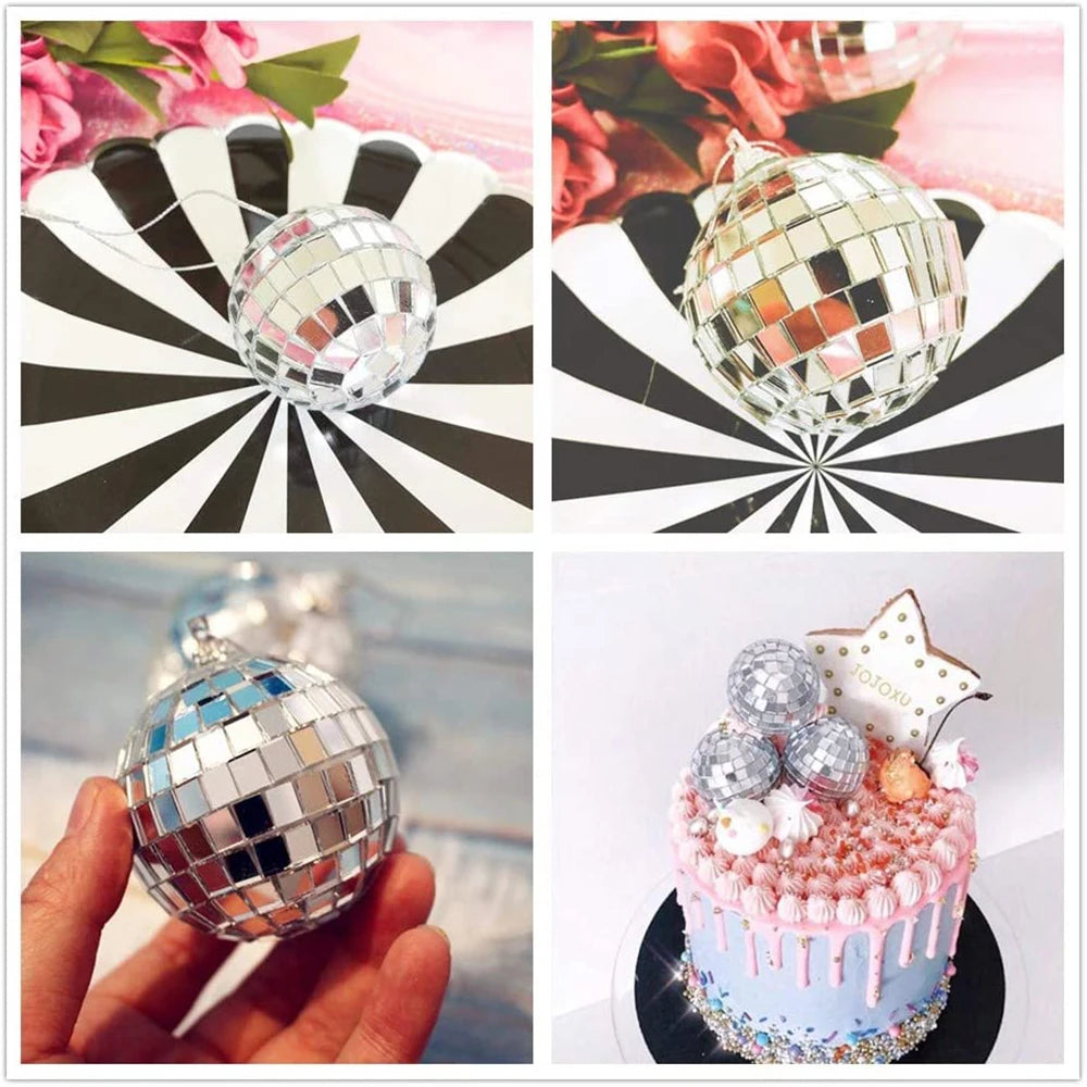 Palla da discoteca a specchio, decorazione per feste anni '70, riflettente, da appendere, 2-10 cm