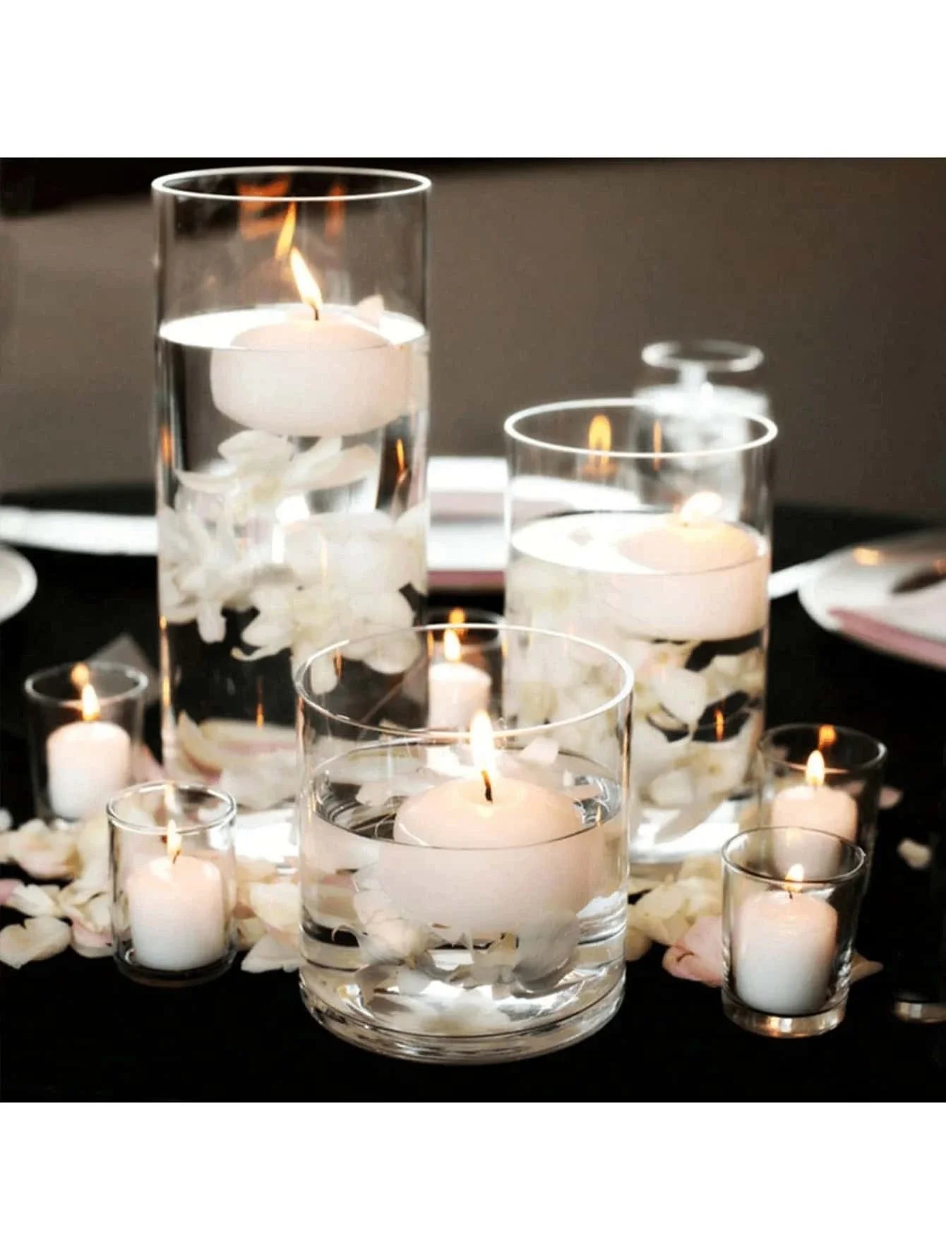 Clear Cylinder Glass Pillar Candle Holder Vase (Candles Not Included)