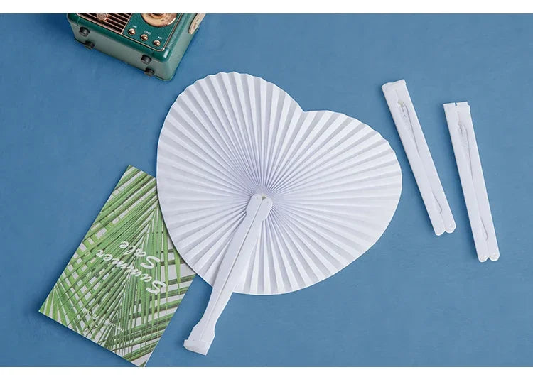 Ventagli di carta rotondi pieghevoli a forma di cuore, confezione da 20/100 pezzi.