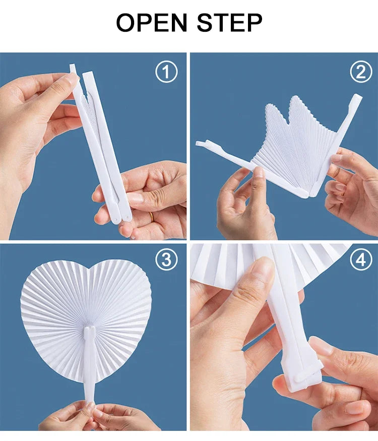 Ventagli di carta rotondi pieghevoli a forma di cuore, confezione da 20/100 pezzi.