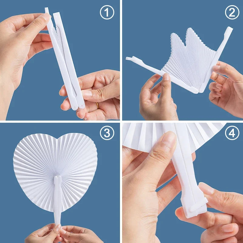 Ventagli di carta rotondi pieghevoli a forma di cuore, confezione da 20/100 pezzi.