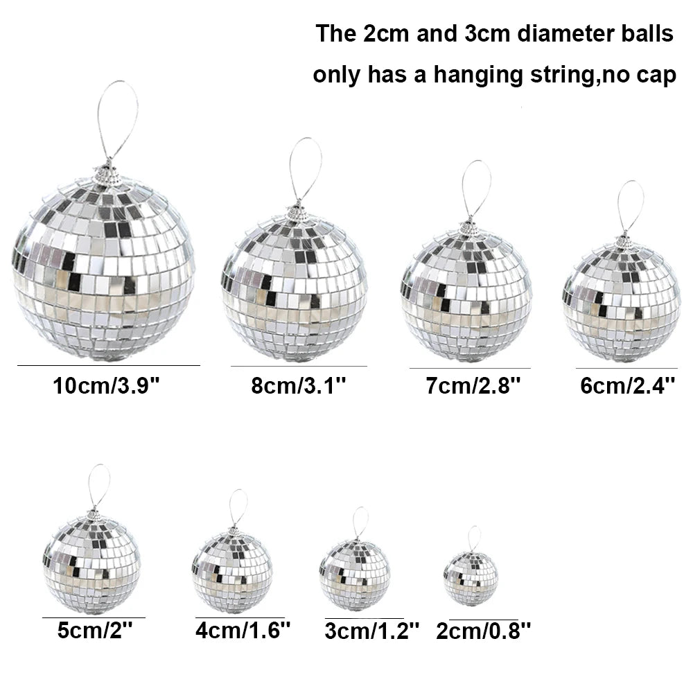 Palla da discoteca a specchio, decorazione per feste anni '70, riflettente, da appendere, 2-10 cm
