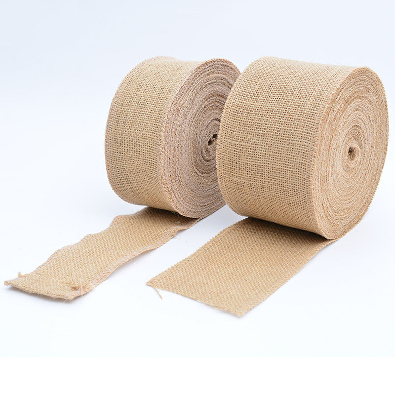 Rollo de tela de yute natural, cinta de lino de color sólido