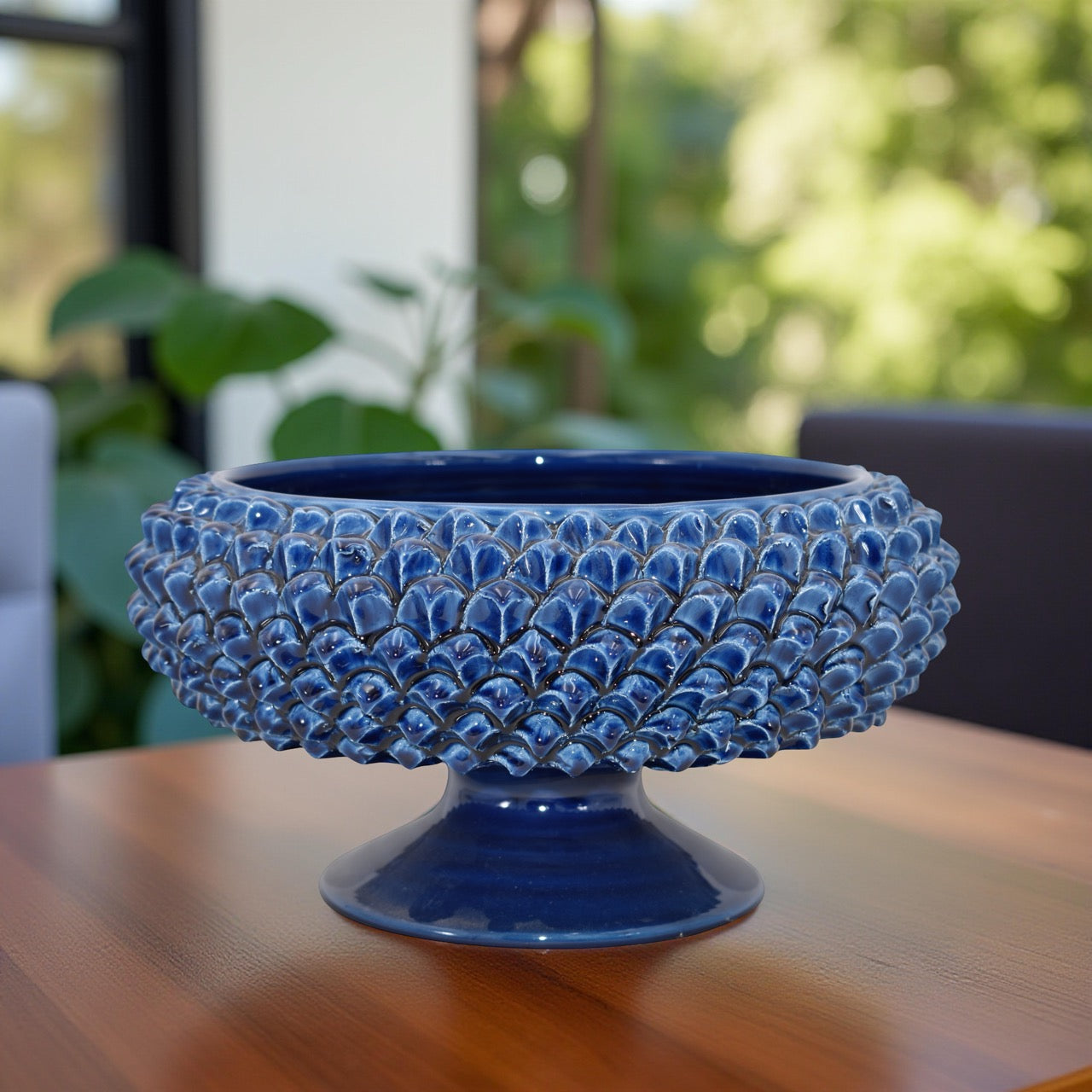 Alzata a Pigna diam. 25/33 cm Blu intenso in ceramica di Caltagirone