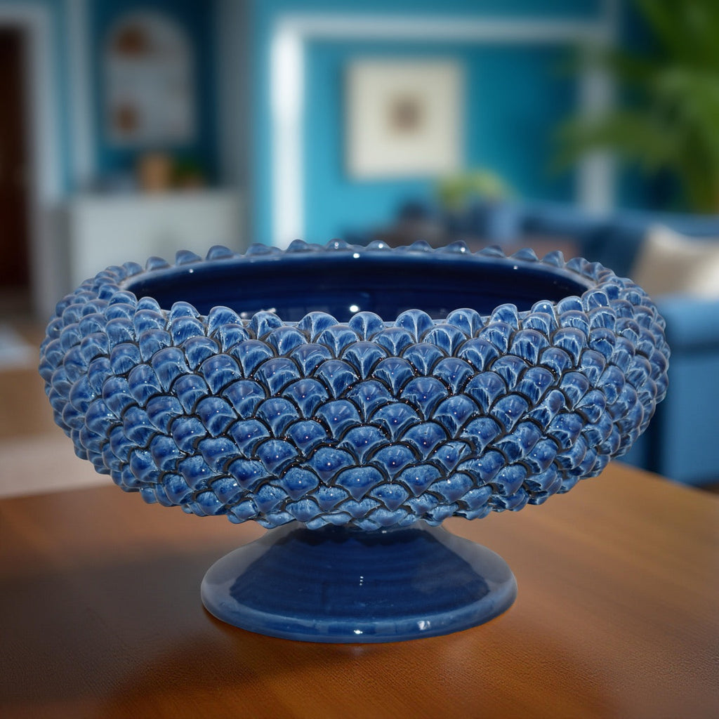 Alzata a Pigna diam. 25/33 cm Blu intenso in ceramica di Caltagirone