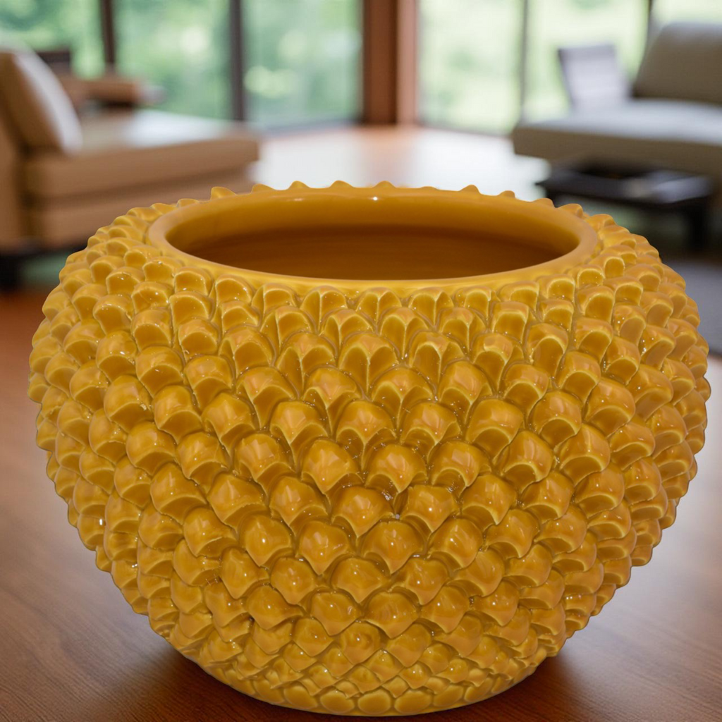 Cachepot a pigna senape in ceramica artigianale di Caltagirone