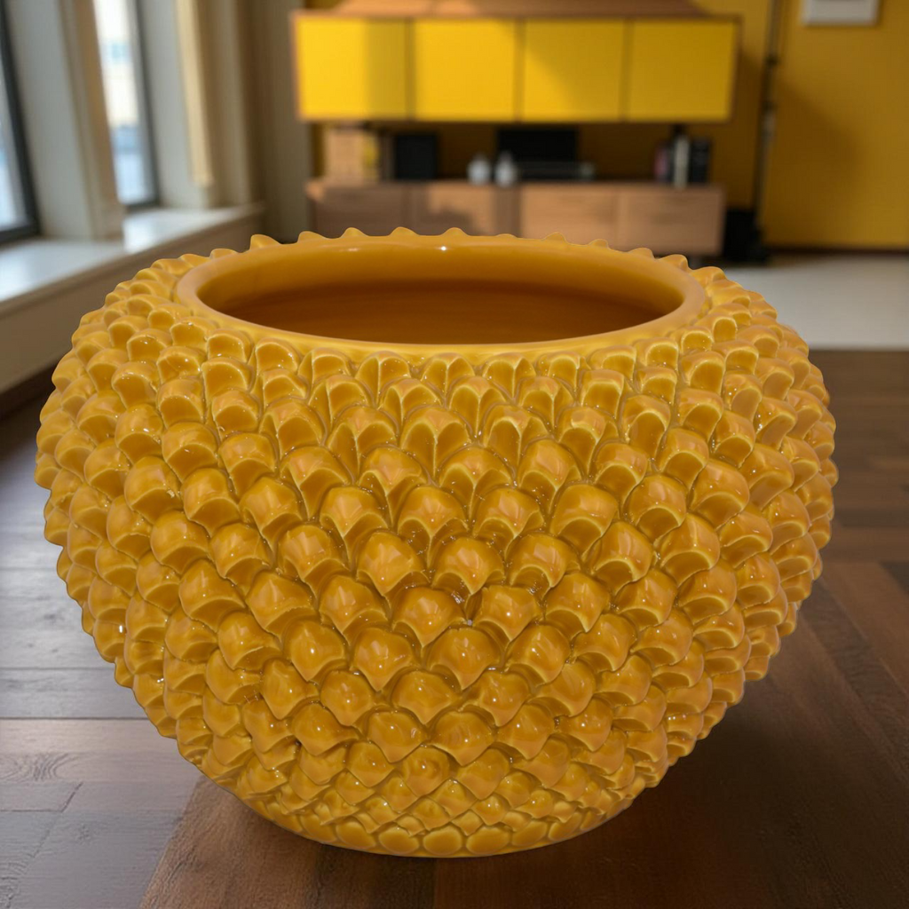 Cachepot a pigna senape in ceramica artigianale di Caltagirone