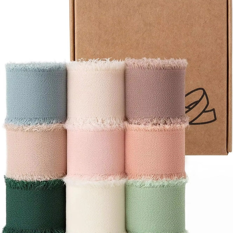 Ausgefranstes Seidenband mit Kanten, Falten-Chiffon, 3 Rollen, 6,5 m pro Rolle