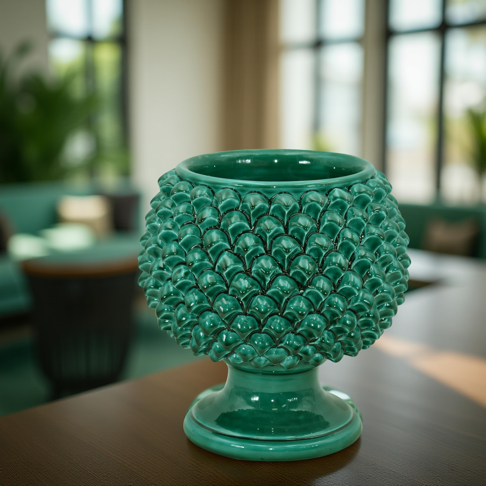 Vaso mezza pigna verde smeraldo in ceramica di Caltagirone