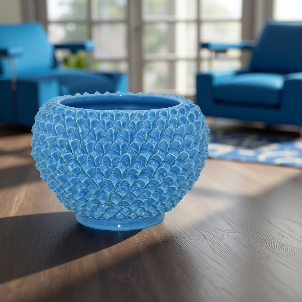 Cachepot a pigna turchese in ceramica artigianale di Caltagirone