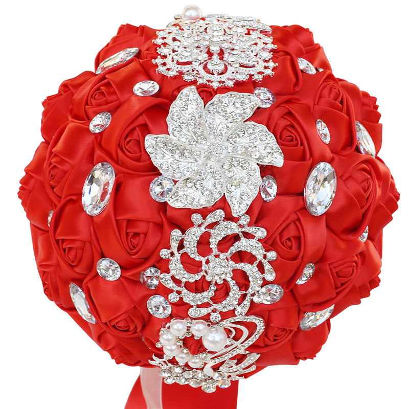 Bouquet da sposa in raso rifinito con nastro da sposa, portatile