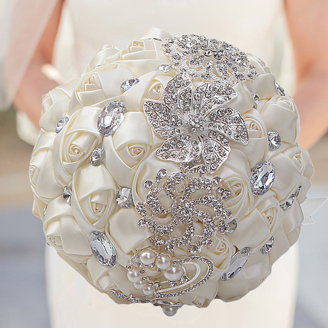 Braut Fertig Satin Bouquet Hochzeit Band Handheld