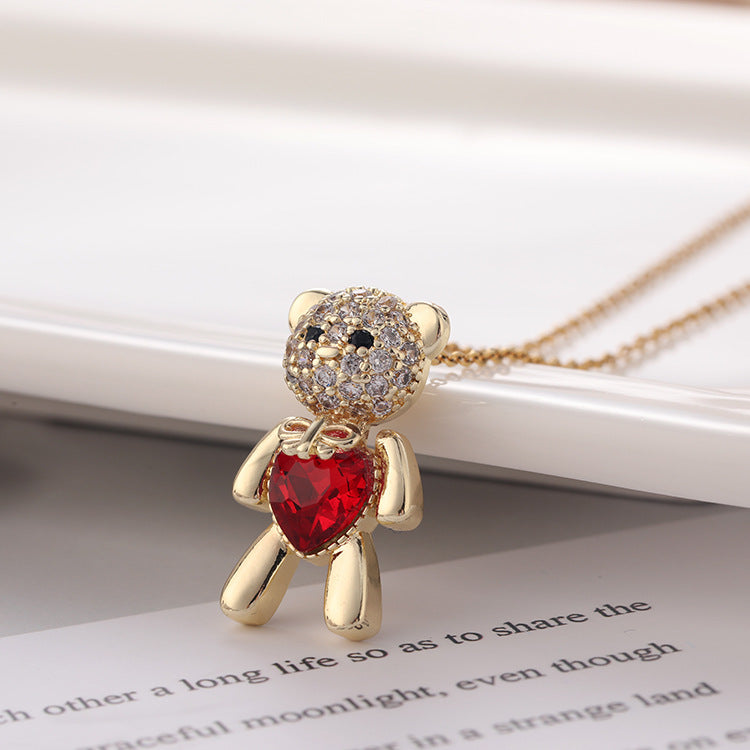 Love Heart Bear Pendant Necklace