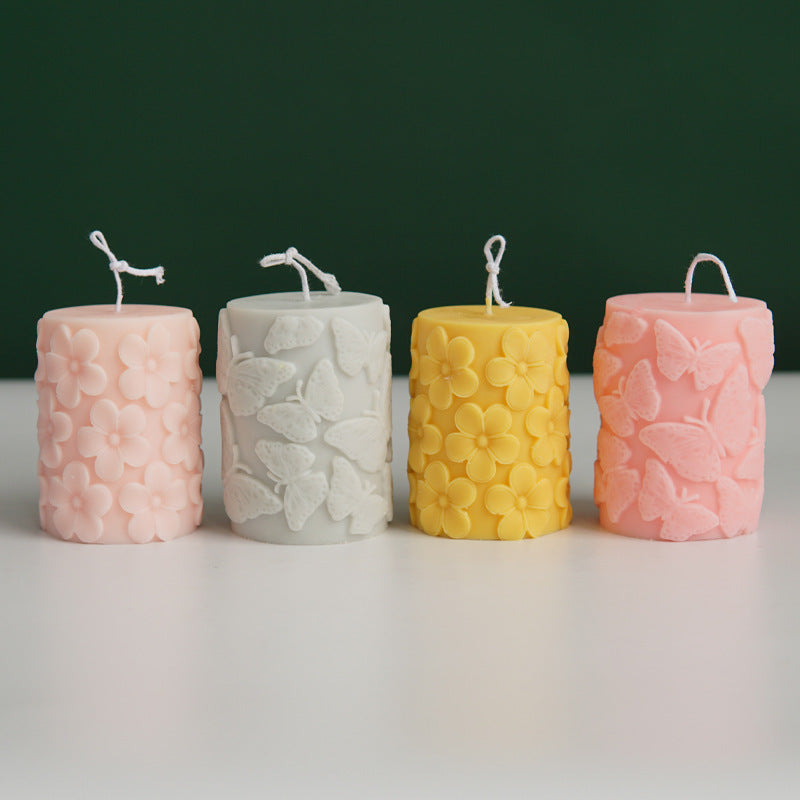 Stampo per candela cilindrico a forma di fiore di prugna o farfalla in rilievo