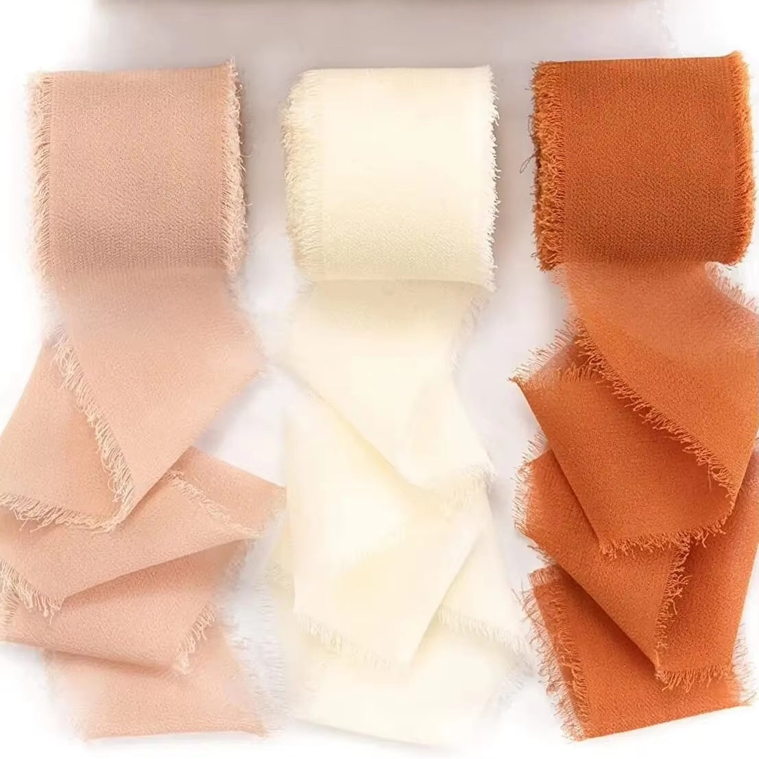 Ausgefranstes Seidenband mit Kanten, Falten-Chiffon, 3 Rollen, 6,5 m pro Rolle