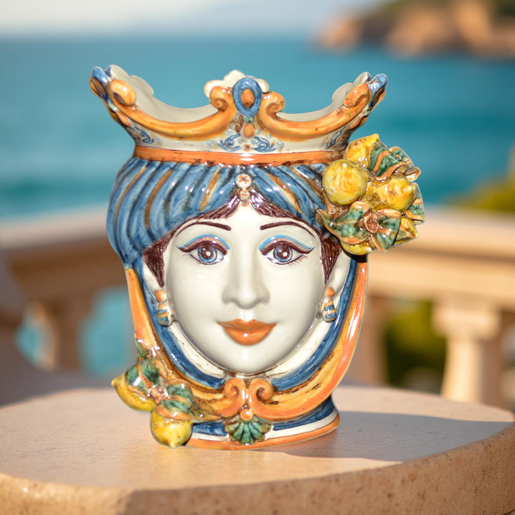 Testa h 25 cm limoni blu e arancio femmina