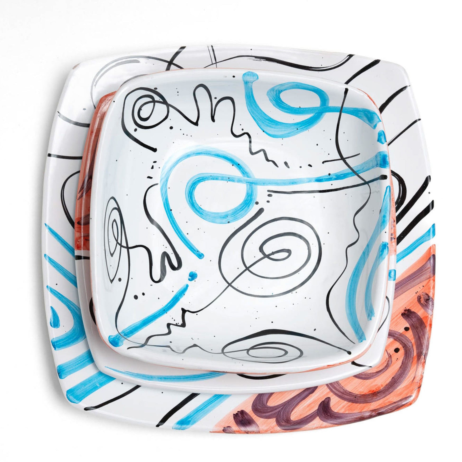 Tris Piatti Cerchi Azzurri e Arancioni Istintismo