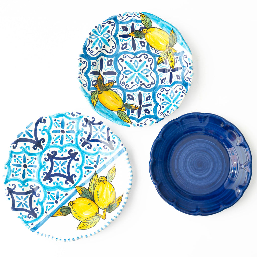 Tris Piatti Maiolicato Azzurro