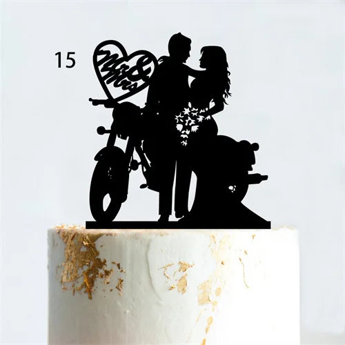 Decorazione per torta nuziale in stile divertente con motocicletta