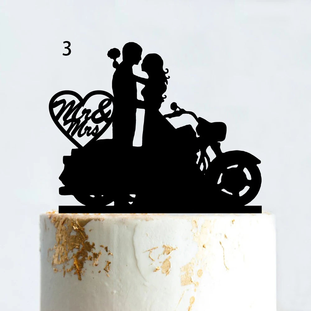 Decorazione per torta nuziale in stile divertente con motocicletta