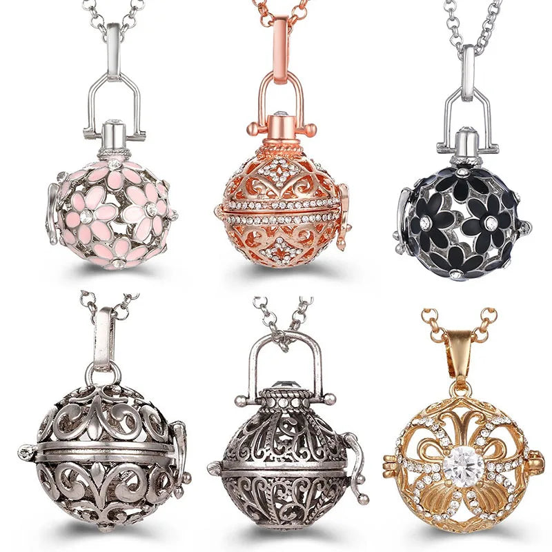 Collana con medaglione, campanellino musicale Mexico Chime, chiamata a sfera degli angeli, collana vintage per gravidanza, diffusore di oli essenziali per aromaterapia, accessori
