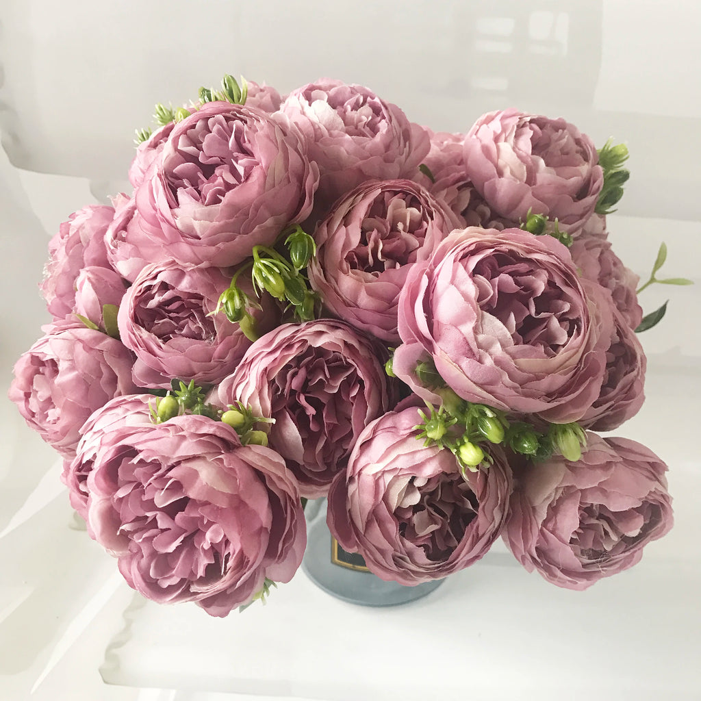Bouquet di fiori artificiali di peonia di seta, 5 teste grandi, 30 cm, rosa