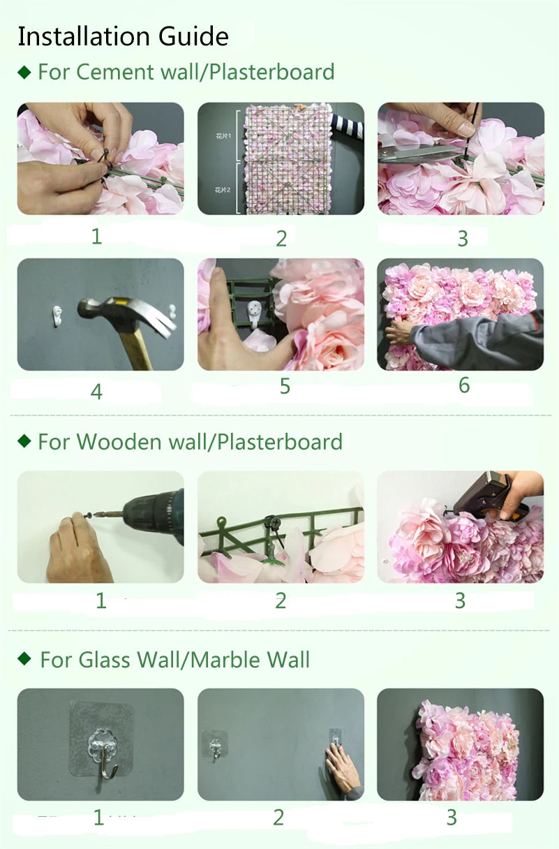 Sfondo decorativo per pareti con fiori artificiali di rose di seta rosa