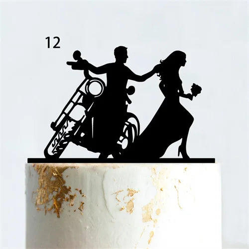 Decorazione per torta nuziale in stile divertente con motocicletta