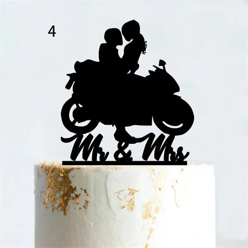 Decorazione per torta nuziale in stile divertente con motocicletta