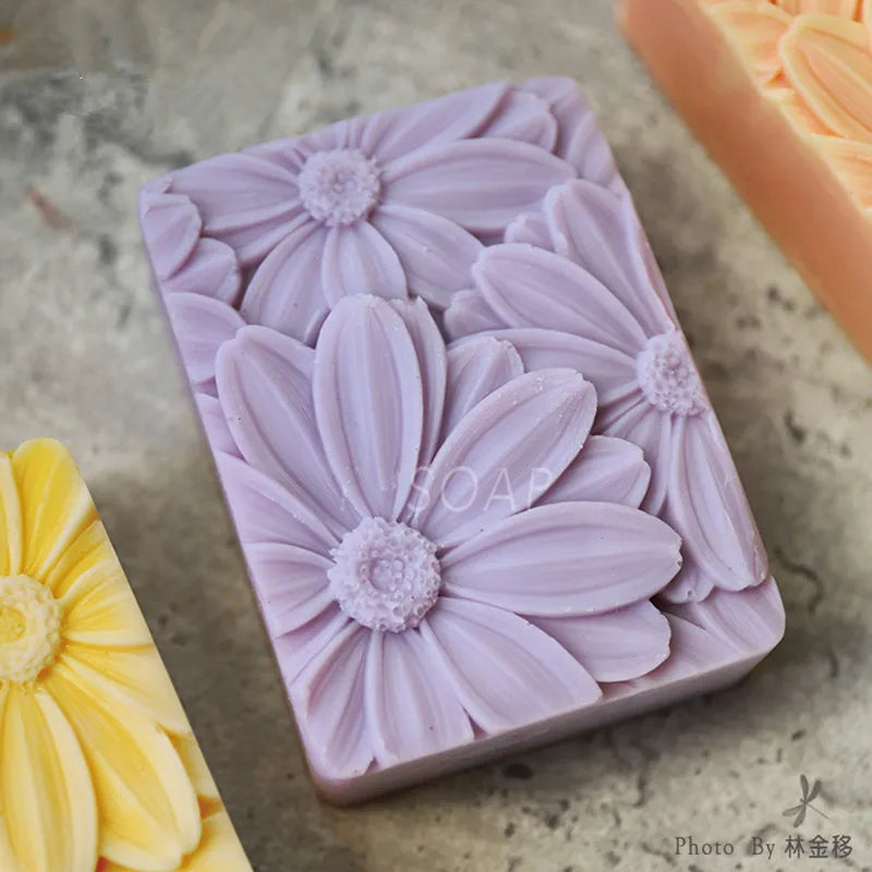 Elegante stampo per sapone a forma di girasole rettangolare 3D