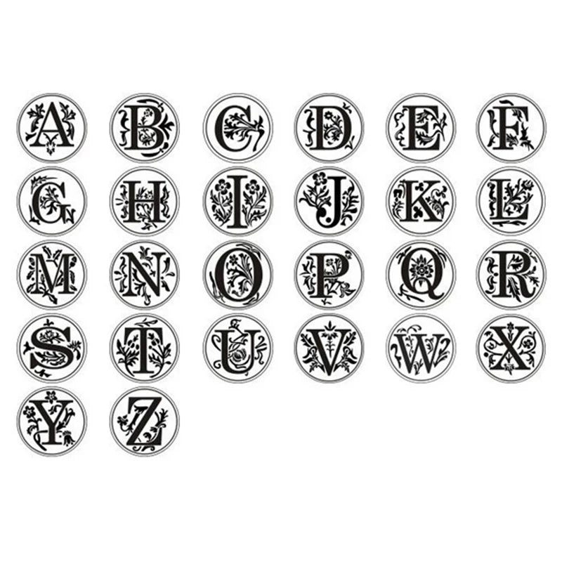Siegelwachs-Siegelstempel, uralt, klassisch, 26 Buchstaben, A-Z, Alphabet, Initiale