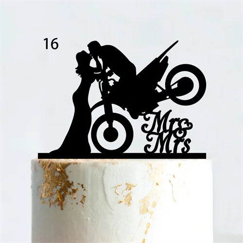 Decorazione per torta nuziale in stile divertente con motocicletta