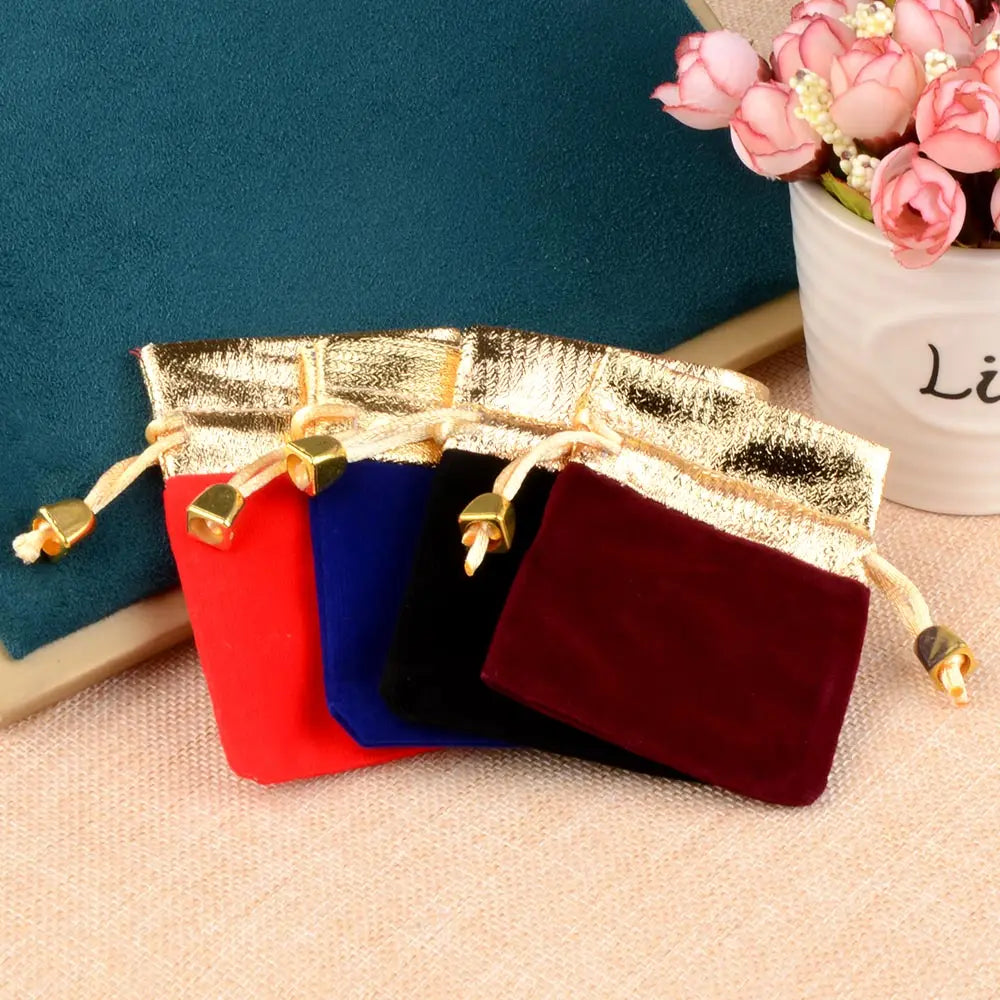 Geschenktüte Kordelzug Samt Taschen Gold Farbe Trim Für Hochzeit