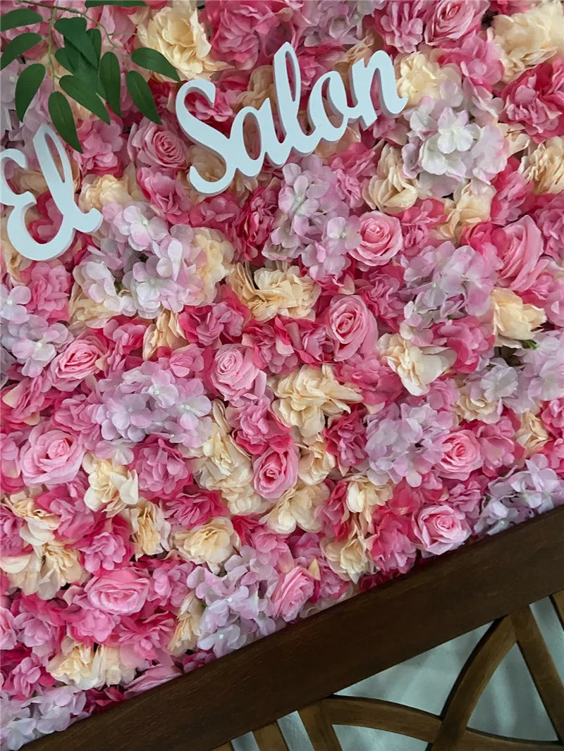 Sfondo decorativo per pareti con fiori artificiali di rose di seta rosa