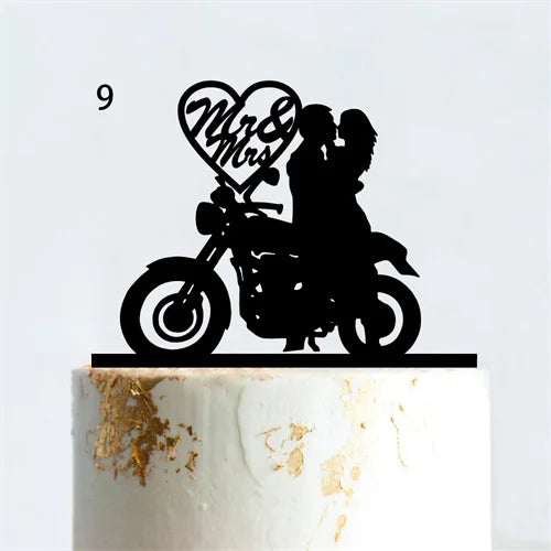 Decorazione per torta nuziale in stile divertente con motocicletta