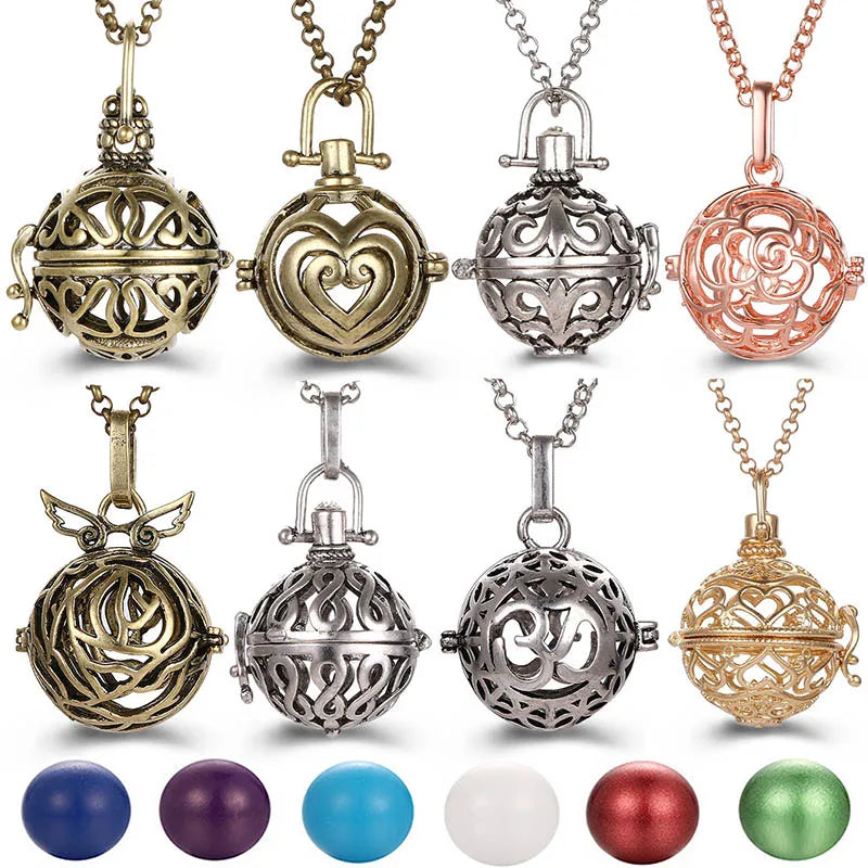 Collana con medaglione, campanellino musicale Mexico Chime, chiamata a sfera degli angeli, collana vintage per gravidanza, diffusore di oli essenziali per aromaterapia, accessori