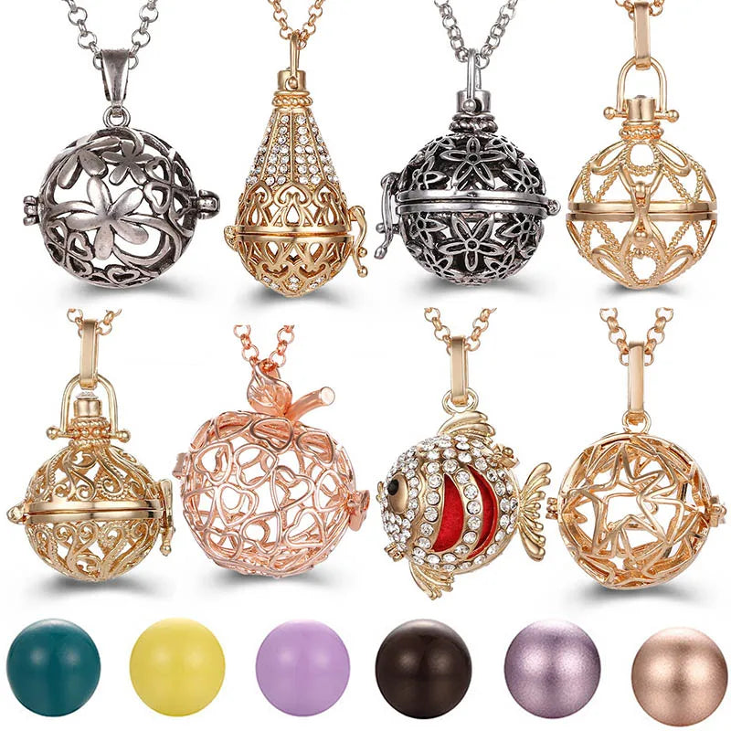 Collana con medaglione, campanellino musicale Mexico Chime, chiamata a sfera degli angeli, collana vintage per gravidanza, diffusore di oli essenziali per aromaterapia, accessori