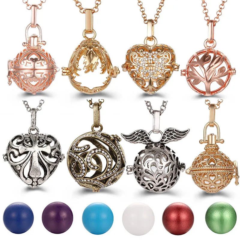 Collana con medaglione, campanellino musicale Mexico Chime, chiamata a sfera degli angeli, collana vintage per gravidanza, diffusore di oli essenziali per aromaterapia, accessori