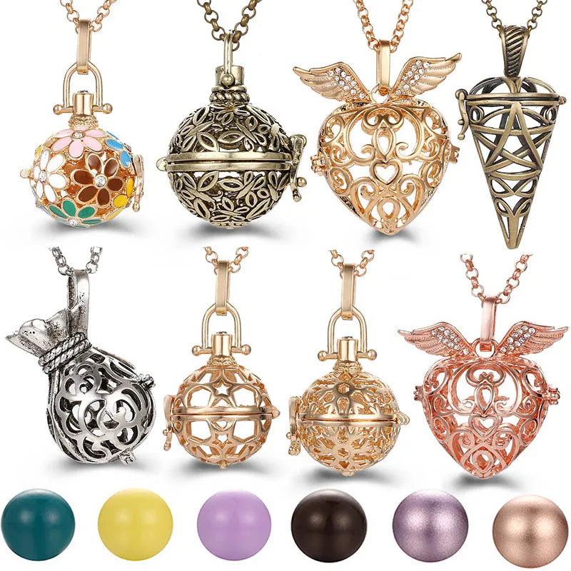 Collana con medaglione, campanellino musicale Mexico Chime, chiamata a sfera degli angeli, collana vintage per gravidanza, diffusore di oli essenziali per aromaterapia, accessori
