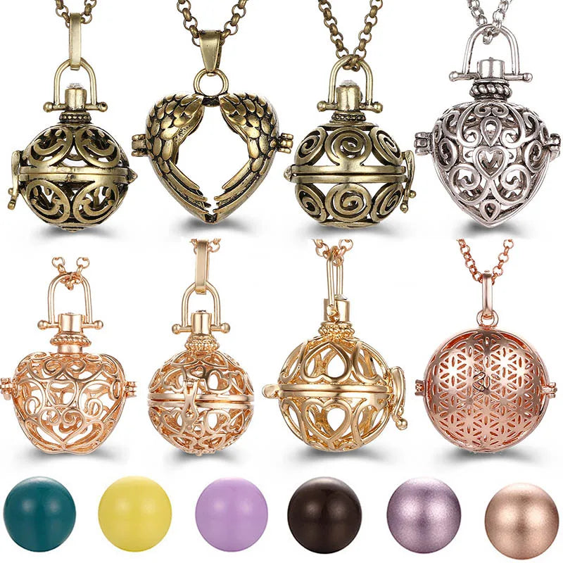 Collana con medaglione, campanellino musicale Mexico Chime, chiamata a sfera degli angeli, collana vintage per gravidanza, diffusore di oli essenziali per aromaterapia, accessori