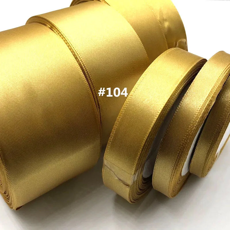 Gold Silk Satin Ribbon 25 Yards 6mm-50mm Gift Wrapping Fabric Ribbon.