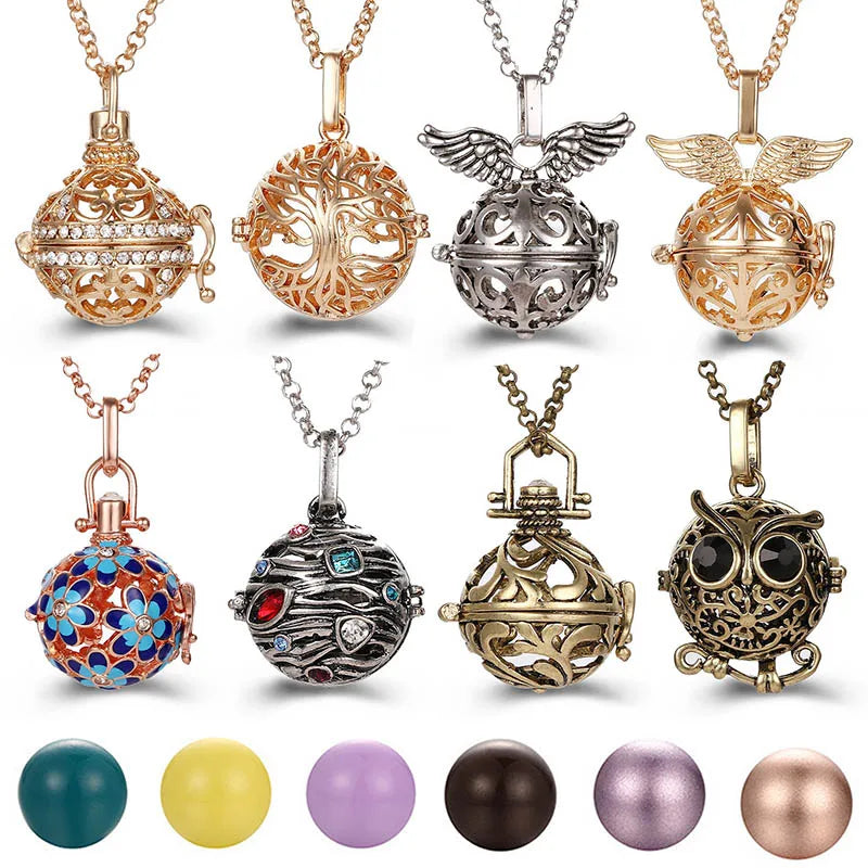 Collana con medaglione, campanellino musicale Mexico Chime, chiamata a sfera degli angeli, collana vintage per gravidanza, diffusore di oli essenziali per aromaterapia, accessori