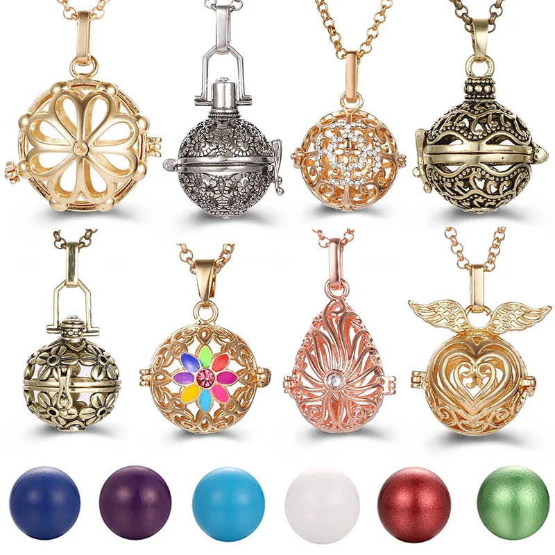 Collana con medaglione, campanellino musicale Mexico Chime, chiamata a sfera degli angeli, collana vintage per gravidanza, diffusore di oli essenziali per aromaterapia, accessori