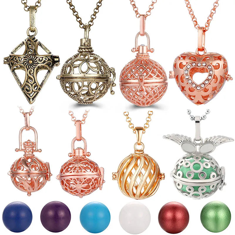 Collana con medaglione, campanellino musicale Mexico Chime, chiamata a sfera degli angeli, collana vintage per gravidanza, diffusore di oli essenziali per aromaterapia, accessori