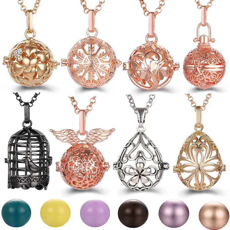 Collana con medaglione, campanellino musicale Mexico Chime, chiamata a sfera degli angeli, collana vintage per gravidanza, diffusore di oli essenziali per aromaterapia, accessori