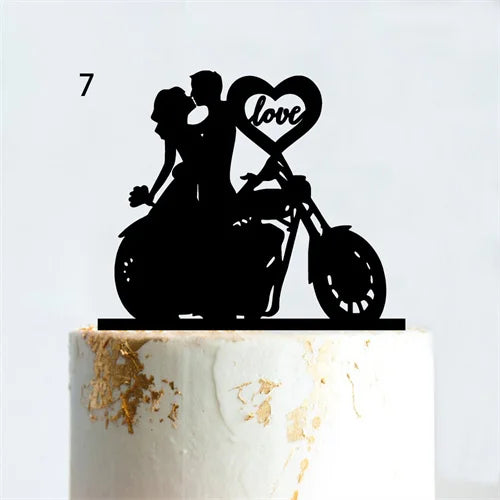 Decorazione per torta nuziale in stile divertente con motocicletta