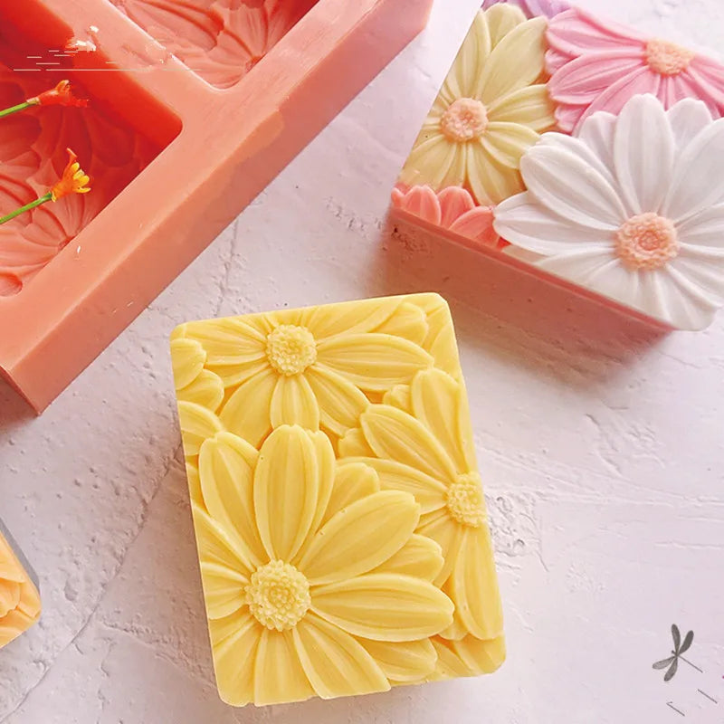 Elegante stampo per sapone a forma di girasole rettangolare 3D